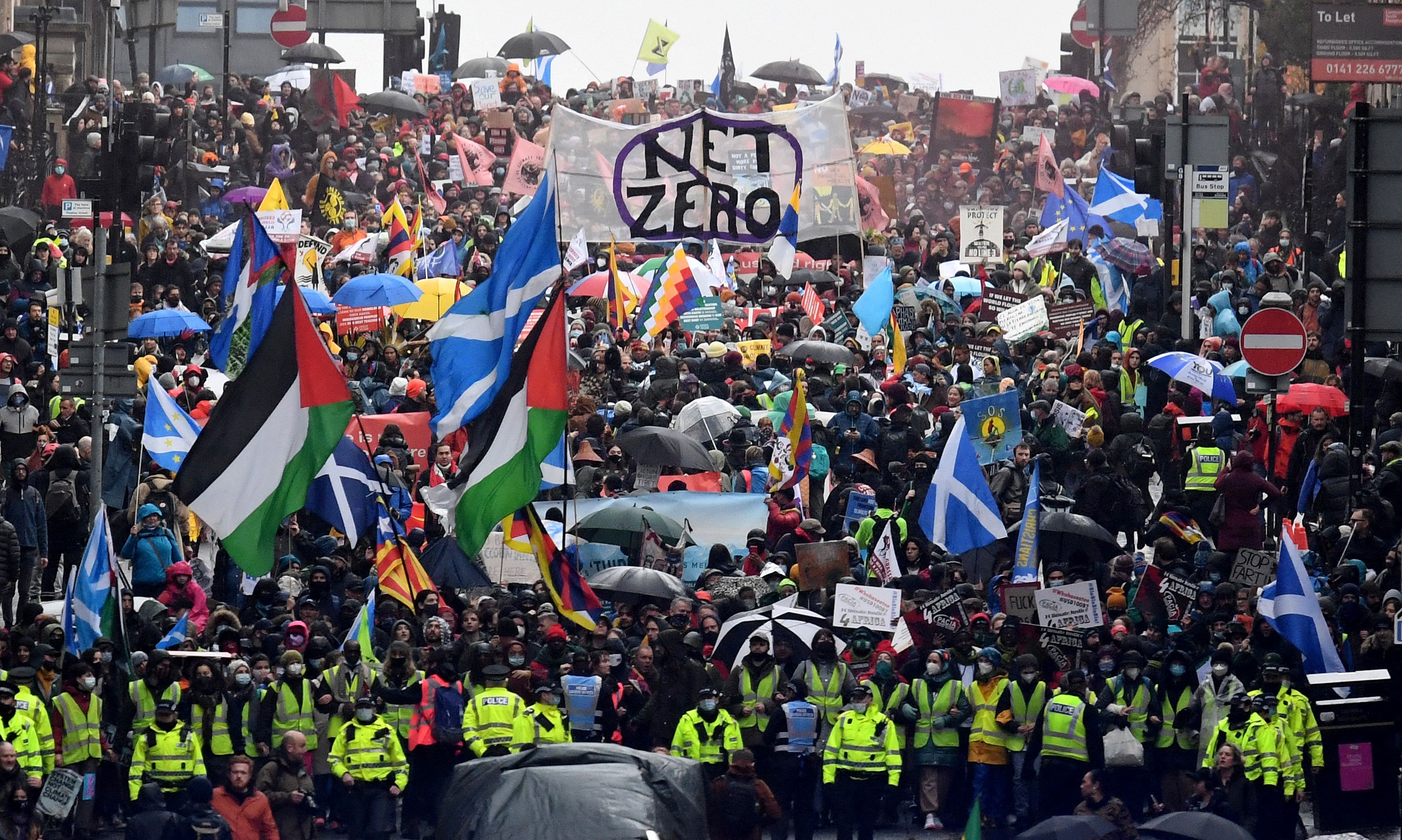 Protesters rally in Glasgow during a global day of action on climate change
