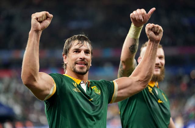 <p>South Africa's Eben Etzebeth celebrates</p>