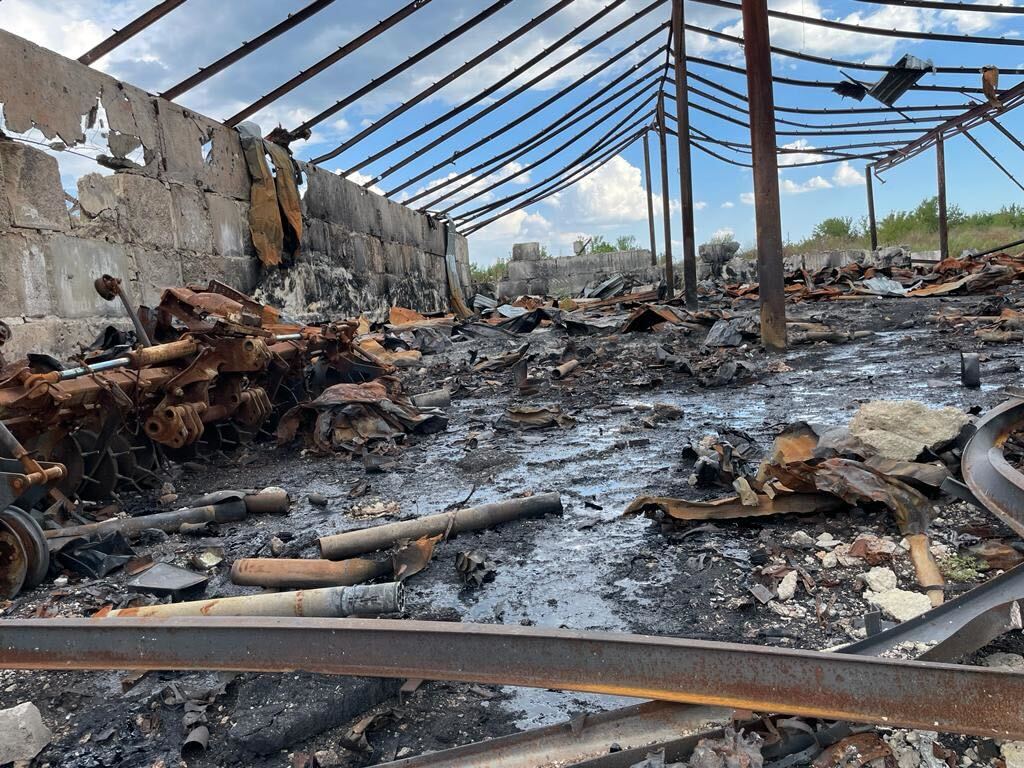 A warehouse storing much-needed food which was destroyed after Russians put rockets inside it