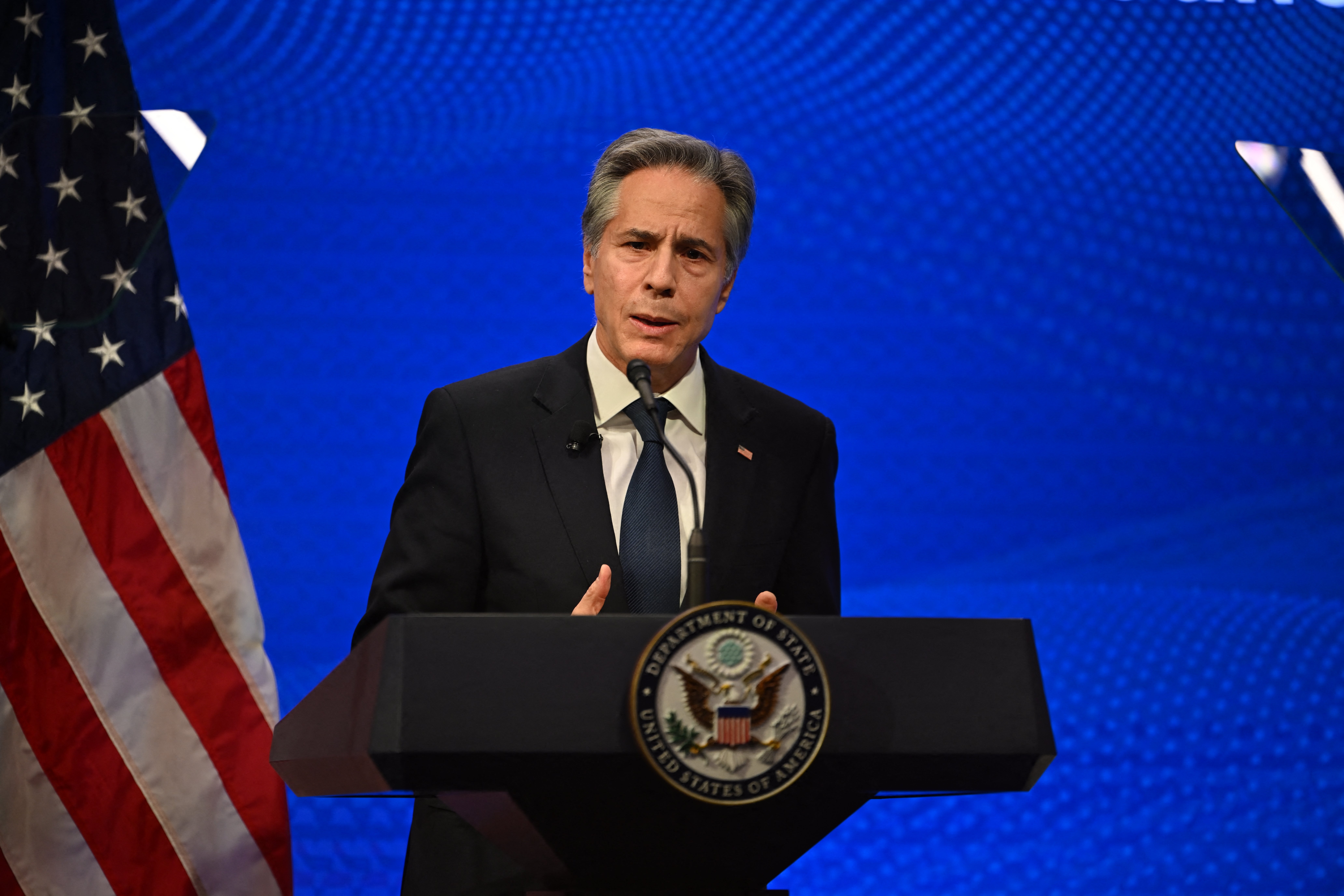 US secretary of state Antony Blinken speaks at the Atlantic Council in Washington DC