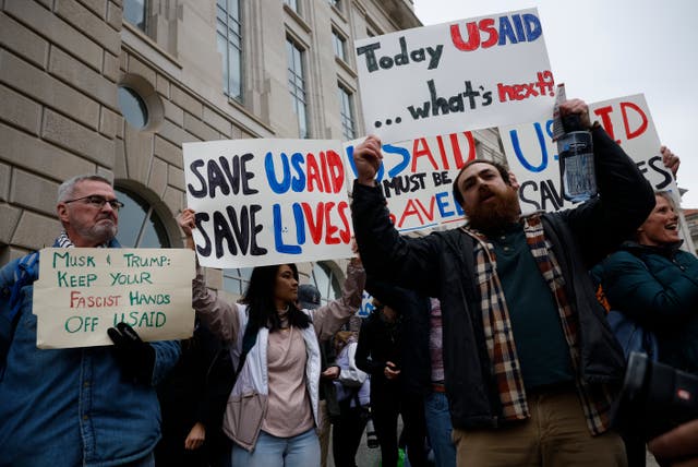 <p>Employees and supporters gather to protest outside of the U.S. Agency for International Development (USAID) headquarters on February 3, 2025 in Washington, DC. Elon Musk, tech billionaire and head of the Department of Government Efficiency (DOGE), said in a social media post that he and U.S. President Donald Trump will shut down the foreign assistance agency.</p>