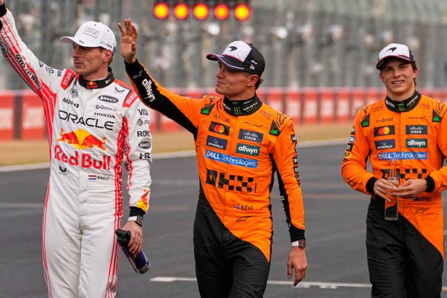 Max Verstappen left, is ready for a fight with Lando Norris and Oscar Piastri (Shuji Kajiyama/AP)