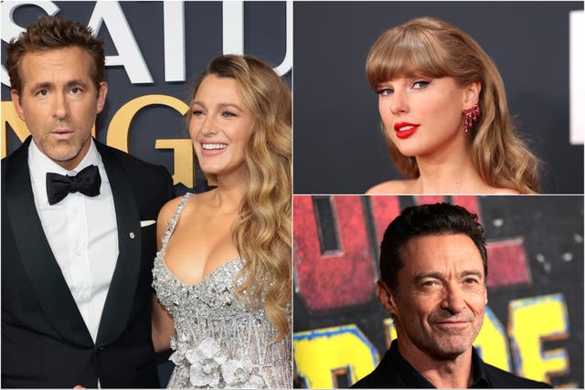 <p>Ryan Reynolds and Blake Lively (left), Taylor Swift (top right) and Hugh Jackman (bottom left)</p>