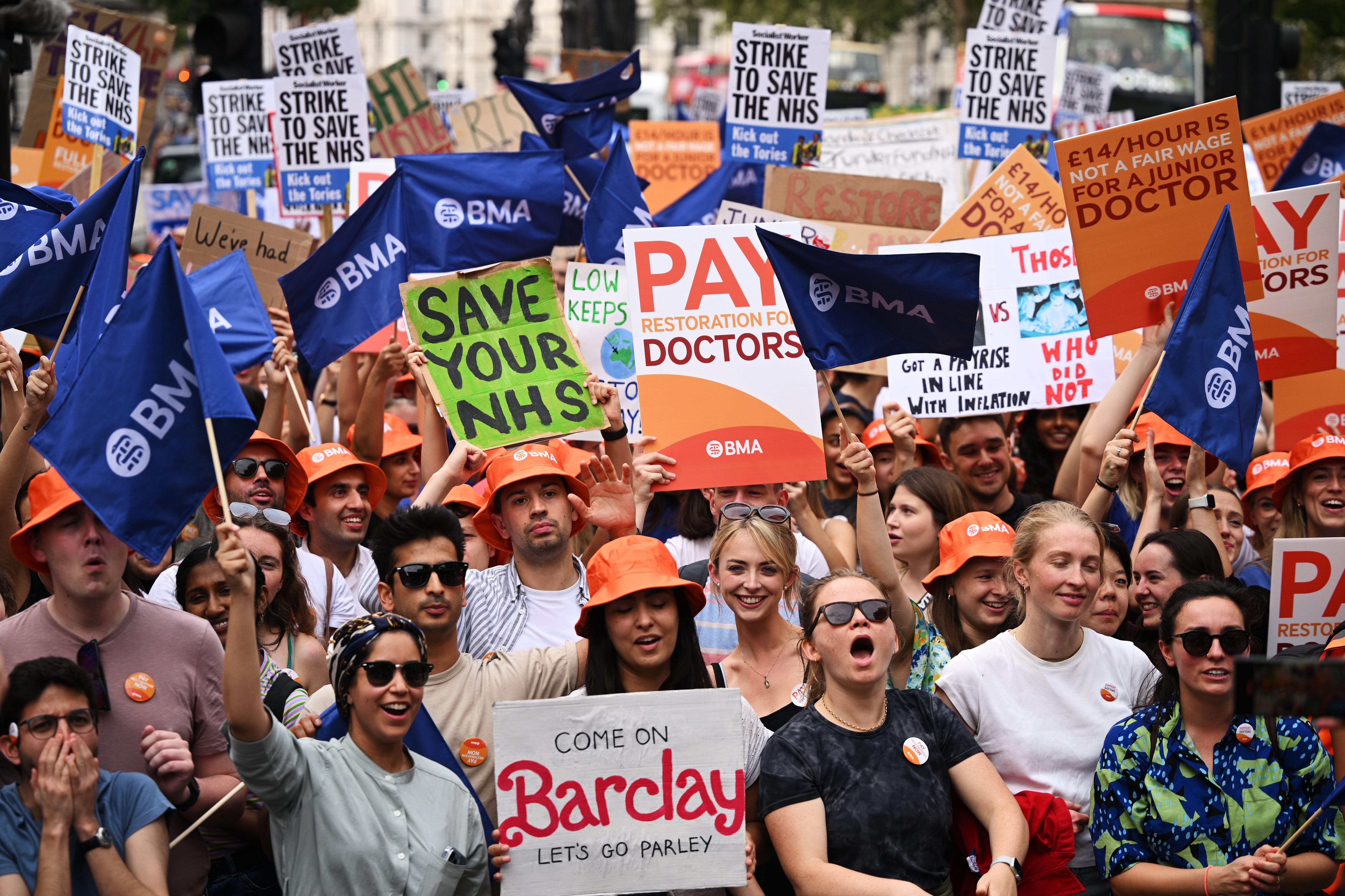 Junior doctors, now known as resident doctors, protest against pay rates in 2023