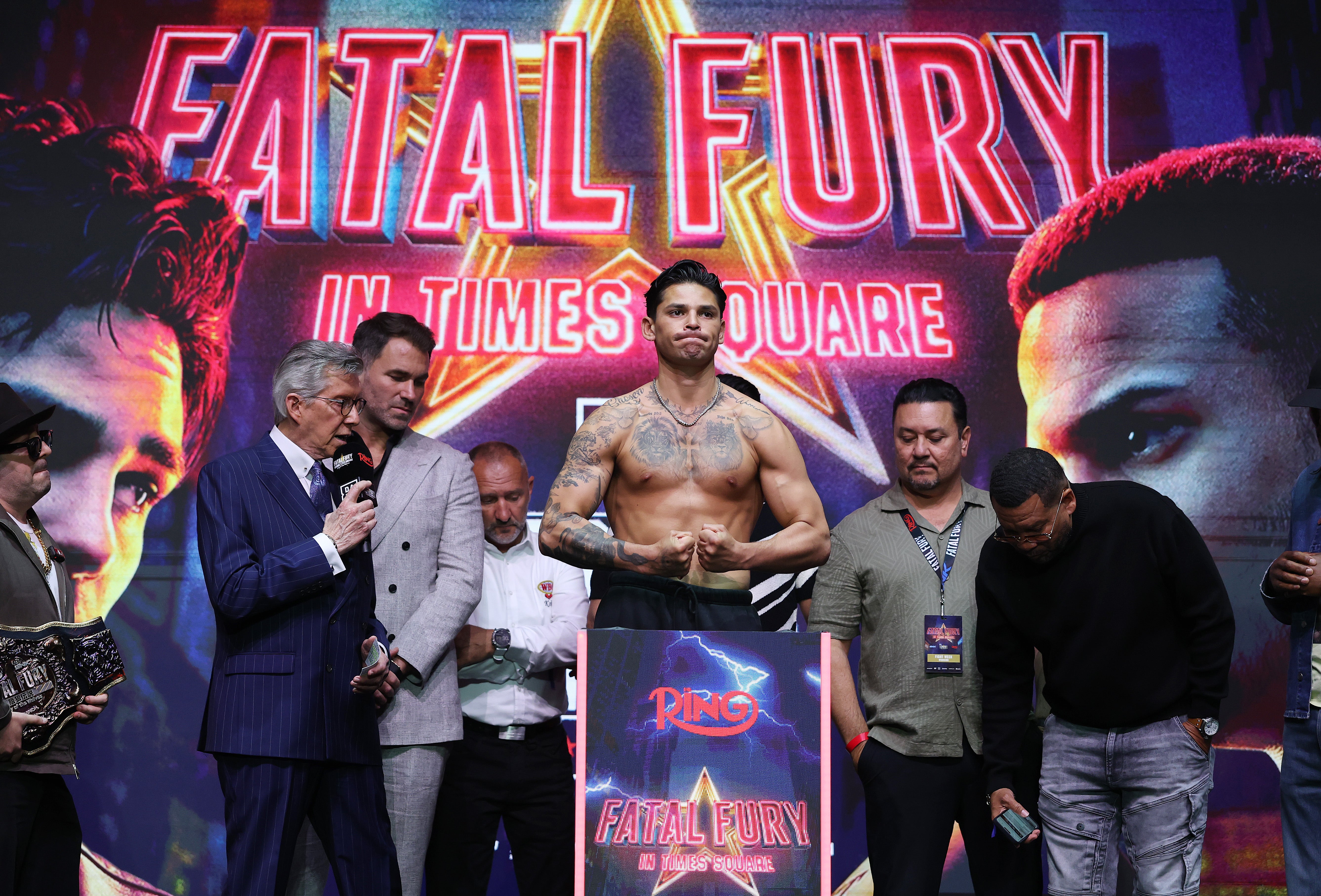 Ryan Garcia at the weigh-in for his fight with Rolly Romero