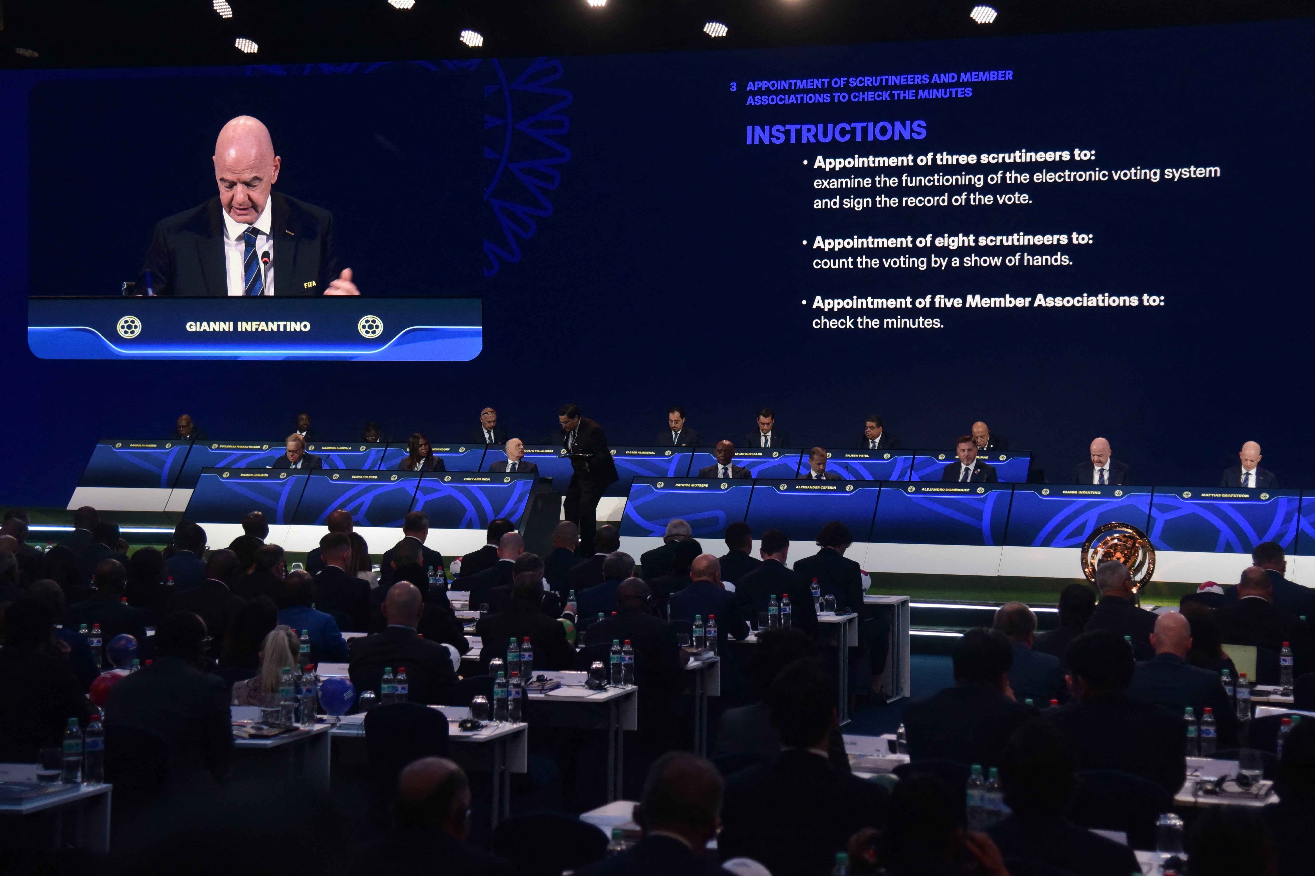Fifa president Infantino addresses the room