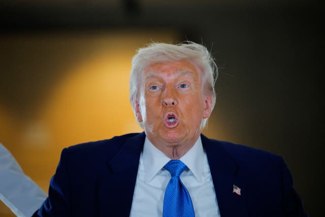 <p>President Donald Trump speaks during his visit to the UAE</p>